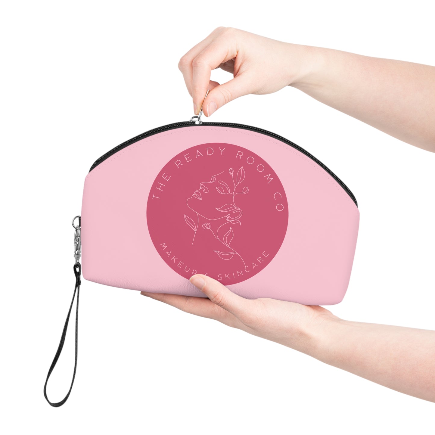 Makeup Bag — Pink Cosmetic Pouch with 'The Ready Room Co' Logo