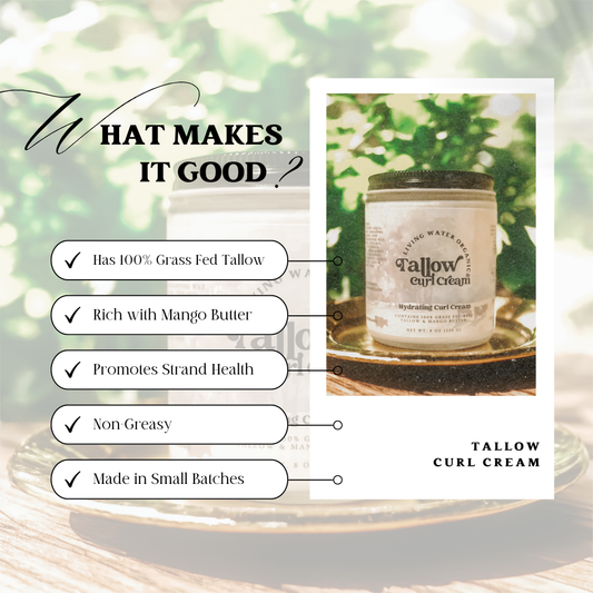 Grass Fed Tallow Curl Cream Repairing Hydrating Curly Hair Treatment