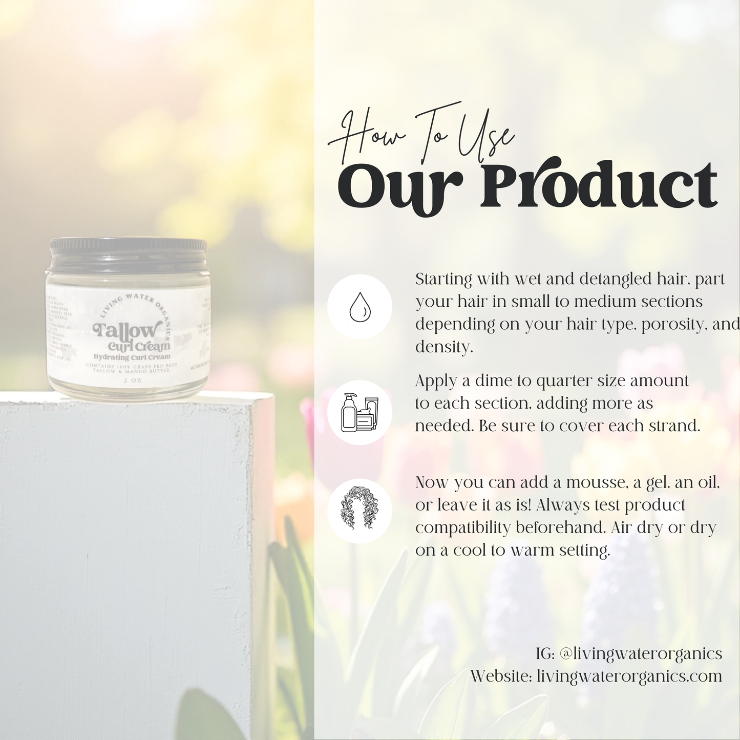 Grass Fed Tallow Curl Cream Repairing Hydrating Curly Hair Treatment